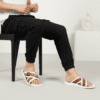 White and Mustured Cross Strap Slippers - Men Slides | Nova Men white and mustured cross strap slippers and trendy criss cross summer slides by Nova