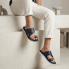 Men's Soft Summer Slides - Navy Blue Sporty Comfort Slide for Men - Lightweight Cushioned Sole