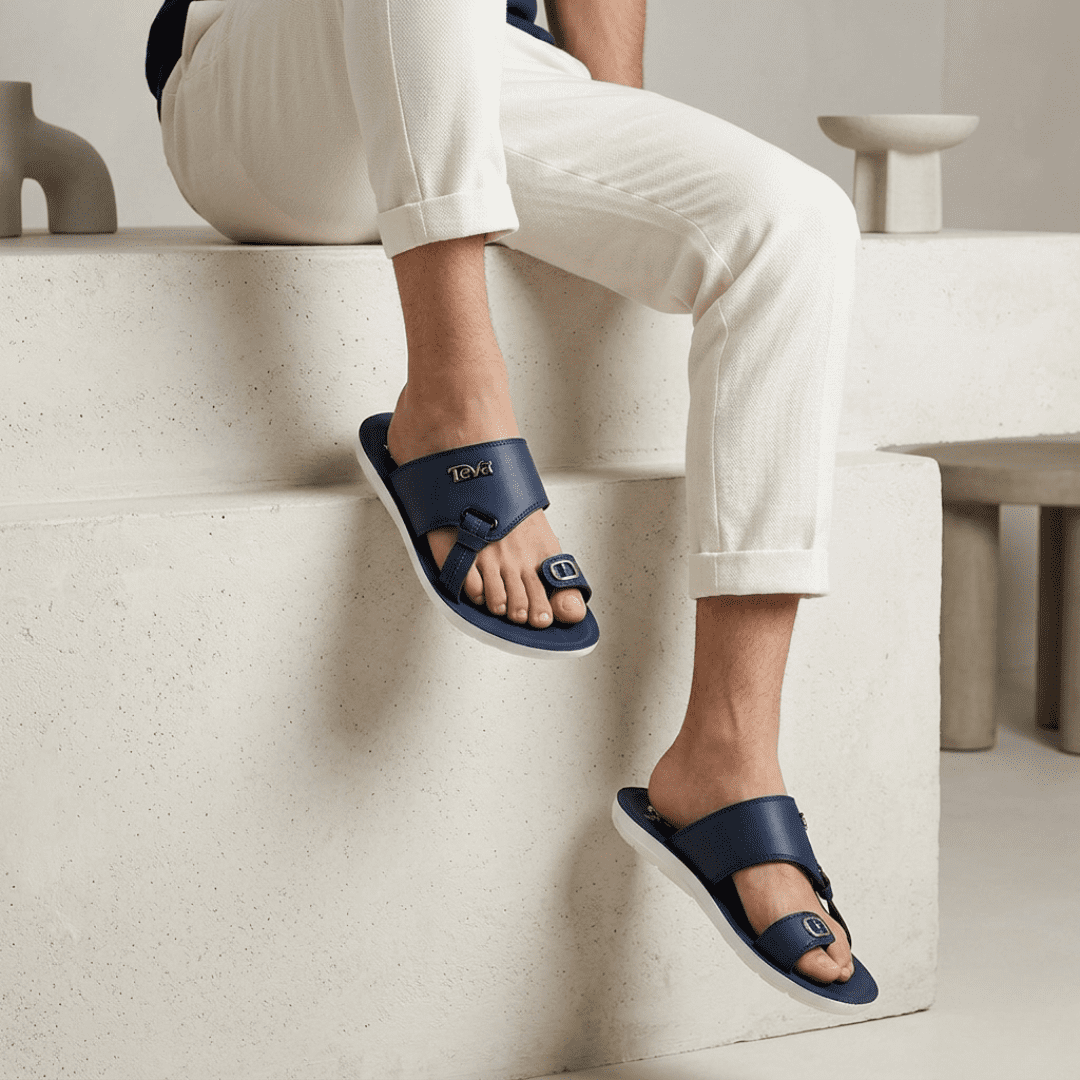 Men's Soft Summer Slides - Navy Blue Sporty Comfort Slide for Men - Lightweight Cushioned Sole