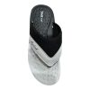 Black & White Slides - High-Contrast Style. Profile of black and white slides showing a thick white cushioned midsole and black mesh-textured strap.