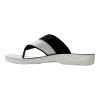 Black & White "Stylish" Slides โ High-Contrast Summer Fit. black and white thong-style slides with "Stylish" script branding on a white strap and black mesh base.