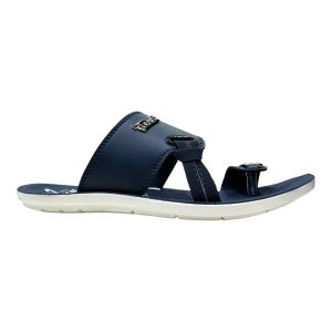 Men's soft summer slides navy blue sporty comfort daily wear slide Nova navy blue dual strap waterproof slide slipper with high-grip white sole.