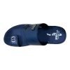 navy blue slides with toe loop and metal buckle accents