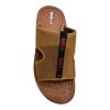 mustard brown mesh slippers with black nike logo strap and textured footbed