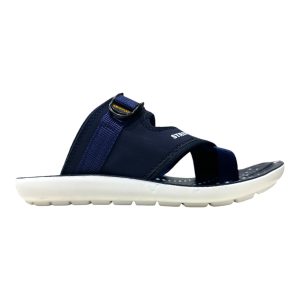 Men's soft summer slides navy blue sporty buckle comfort daily wear slide Nova navy blue adjustable strap waterproof slide with textured massage sole.