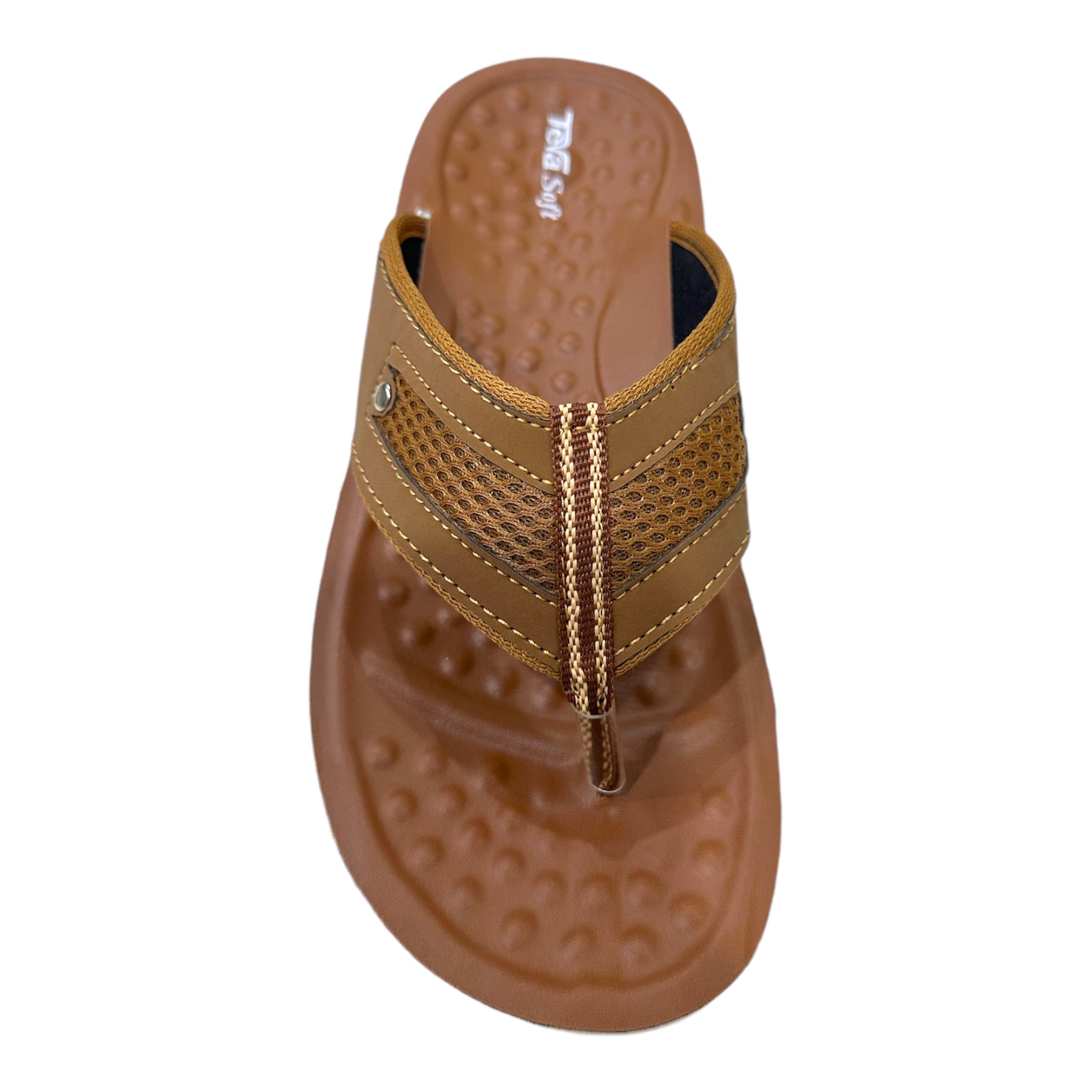 Men Everyday Slides - 1124 3 brown slides for men with textured massage footbed and mesh strap
