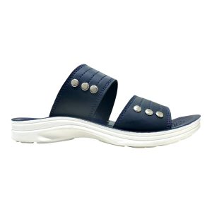 Men's soft summer slippers navy blue trendy comfort daily wear chappal Nova Soft studded dual strap adjustable waterproof slide slipper with massage sole.