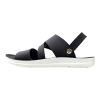 trendy black leather-look sandals with thick cushioned sole and arch support