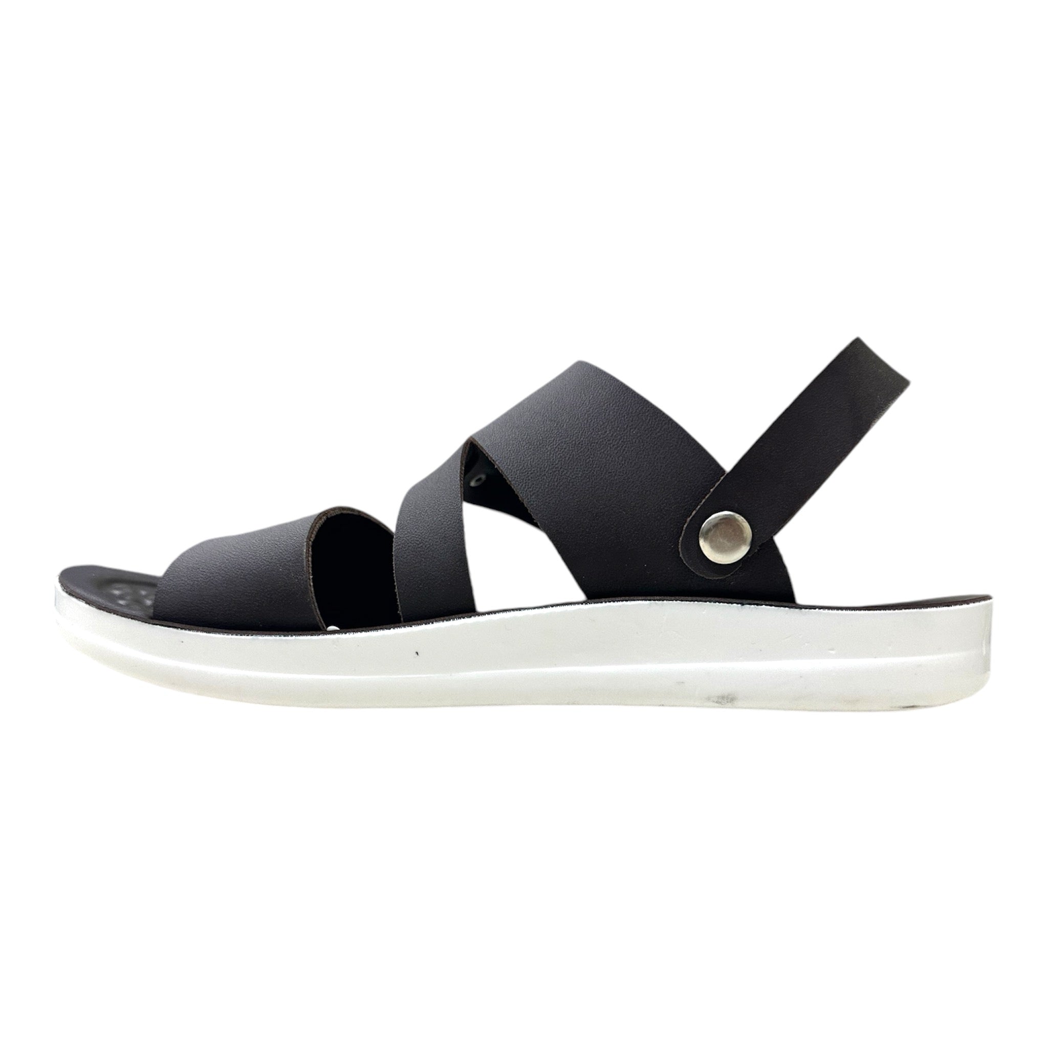 Men Casual Sandal - C6 3 trendy black leather-look sandals with thick cushioned sole and arch support