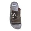 Non-Slip Dark Brown Slides - High-Traction Rubber Sole Non-slip rubber outsole of a dark brown slide with a high-traction tread pattern for grip on wet and dry floors.