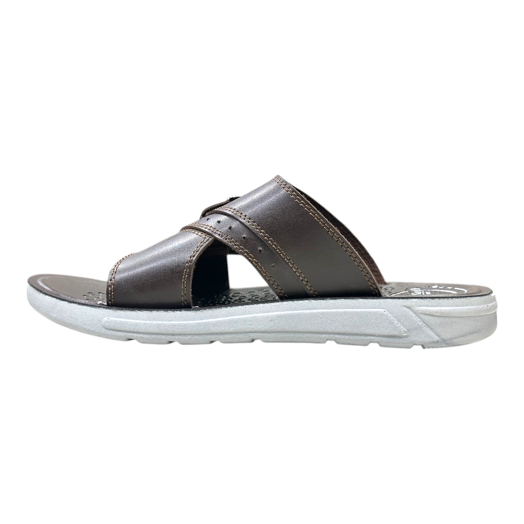Men Everyday Slides - D1 2 Profile of dark brown athletic slides showing a thick cushioned white midsole and ergonomic arch support for all-day relief.