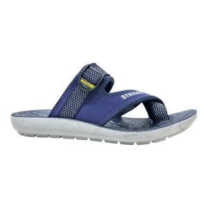 Kids' navy blue waterproof slides with adjustable buckle and thick white sole Nova breathable lightweight chappal for boys summer wear.