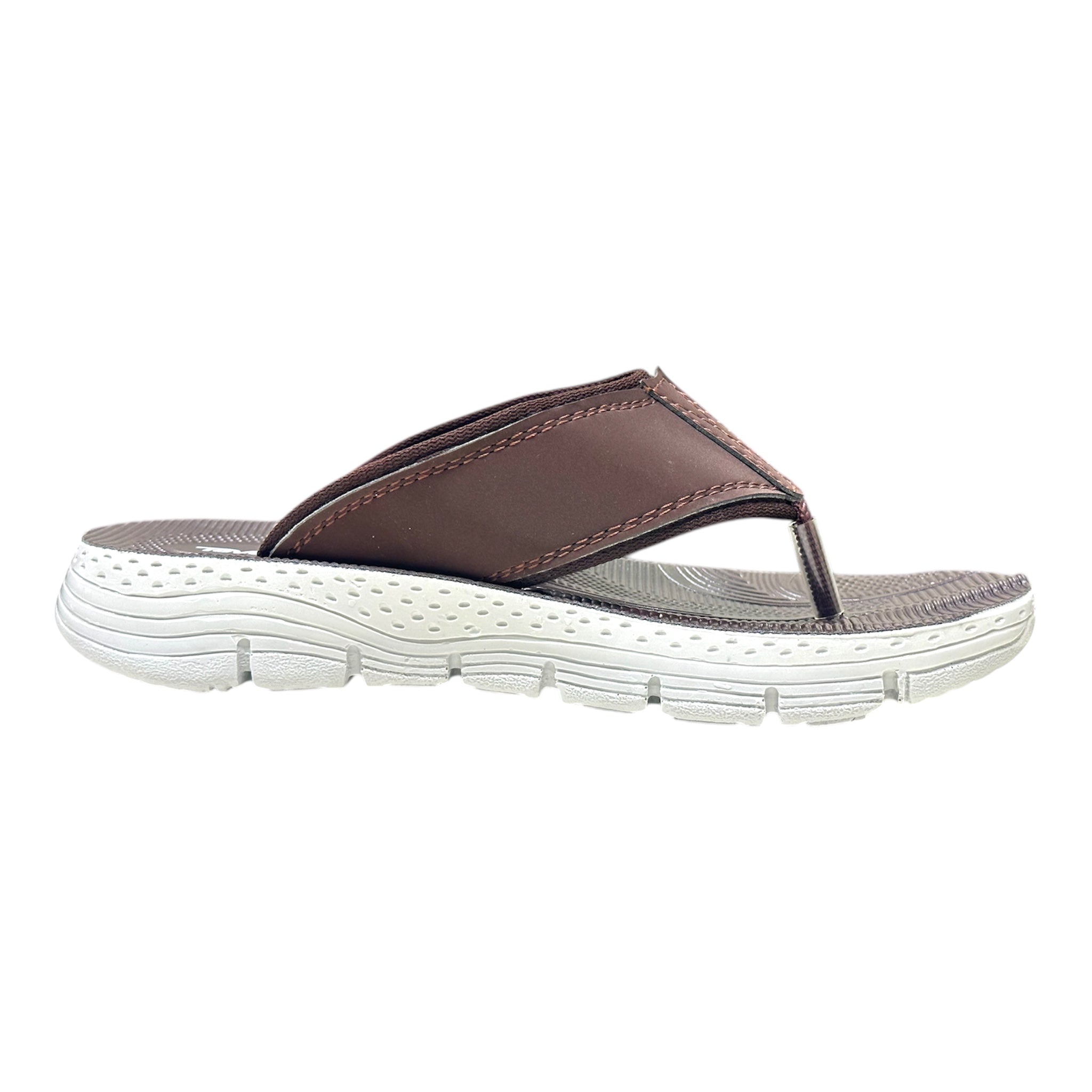 Men Everyday Slides - B5 3 Profile of dark brown athletic slides featuring a thick cushioned midsole and ergonomic arch support for all-day relief.