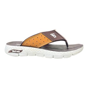 Men's lightweight summer slippers mustard beige brown airy daily wear chappal Nova mustard dual tone strap waterproof slipper with white high-grip sole.