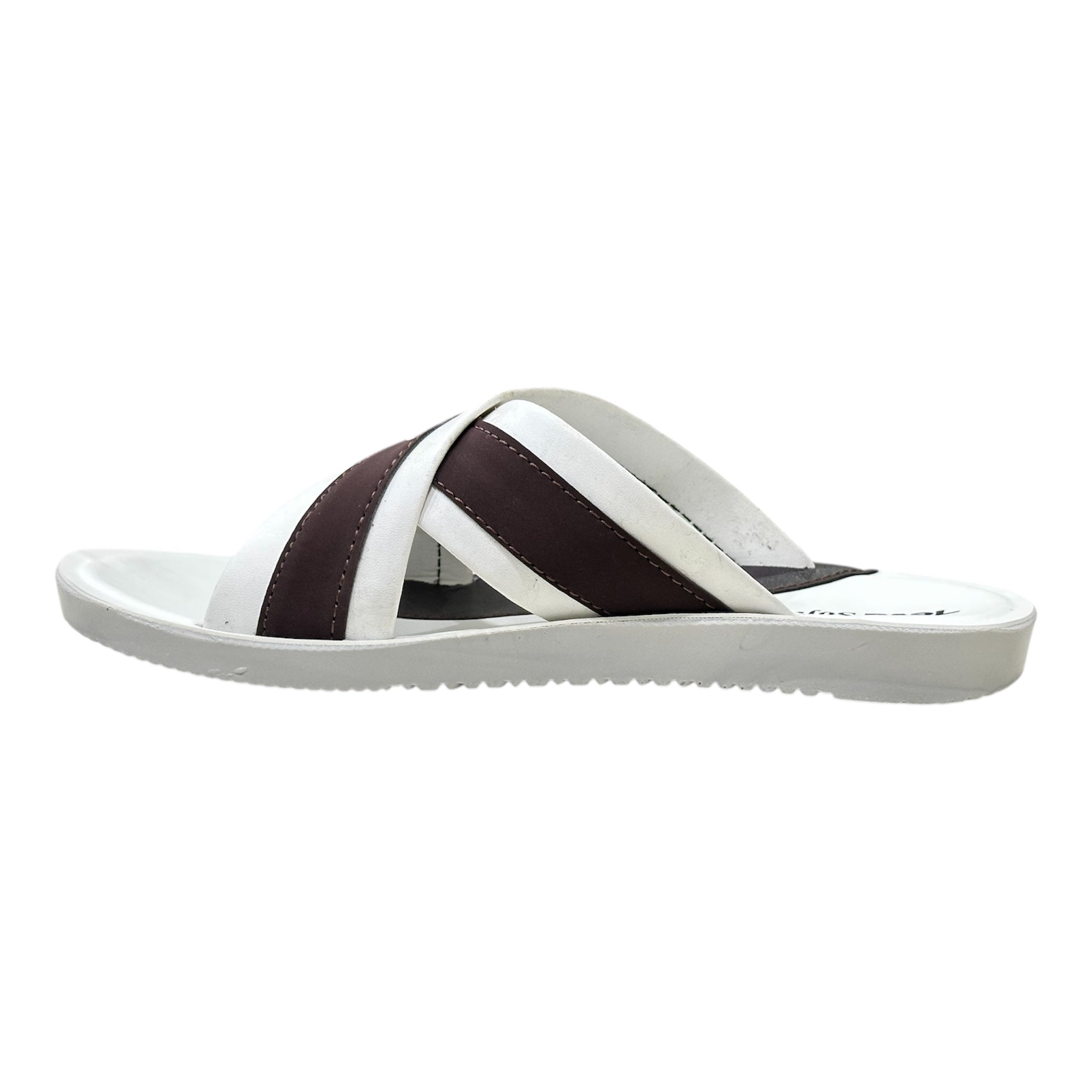 Men Casual Slipper - 2009 3 black and white cushioned slipper with thick white sole and arch support