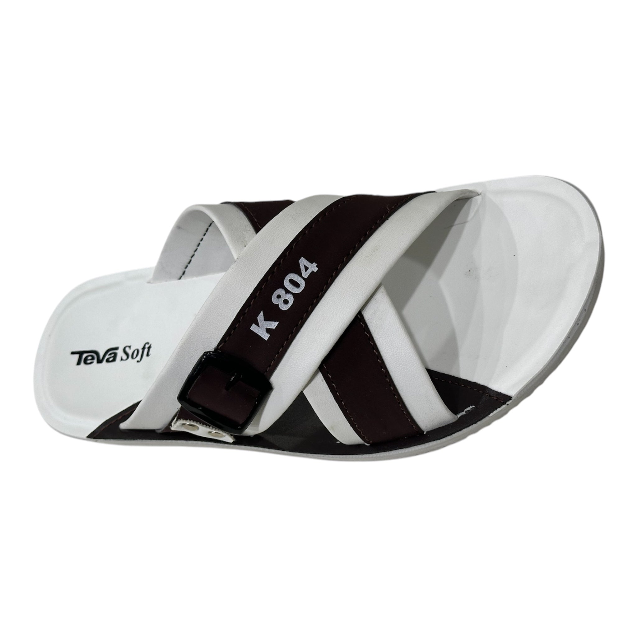 Men Casual Slipper - 2009 5 black and white crisscross strap slippers with buckle and k 804 branding