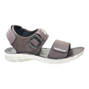 Kids' waterproof summer sandals brown breathable daily wear chappal Nova back strap adjustable buckle washable lightweight sandal with white sole.
