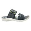 Men's soft summer slippers black daily wear chappal Nova Soft adjustable dual strap waterproof slide slipper with massage footbed and white logo.