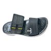 Black slippers Nova for men with dual adjustable buckled straps, textured footbed, and a durable white sole.