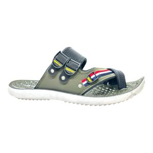 > Men's soft summer slippers olive green buckle comfort daily wear chappal Nova Soft adjustable strap waterproof slide slipper with massage footbed.