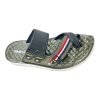 Olive green slippers Nova with black buckled straps, sporty stripe accents, and a textured olive footbed.