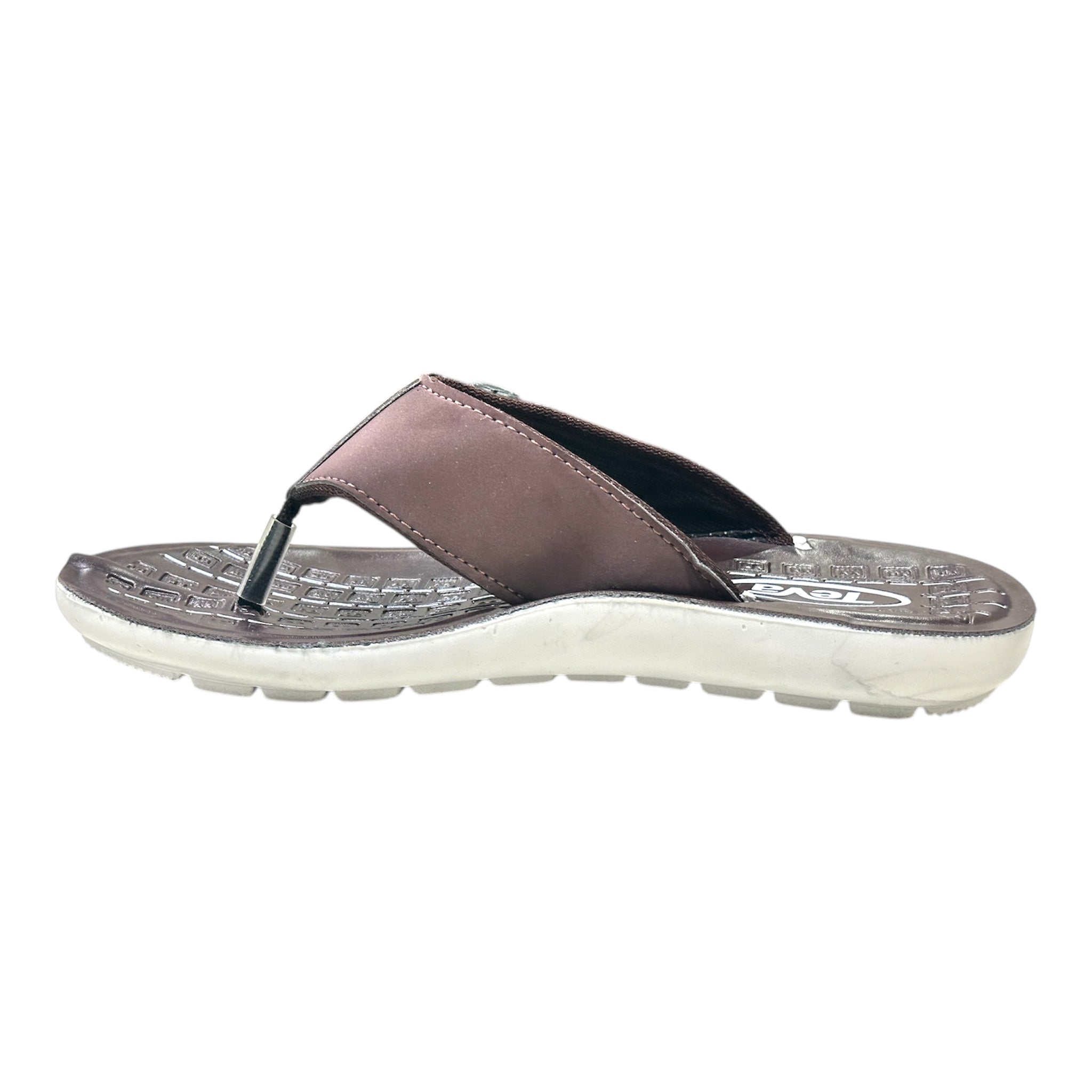 Men Everyday Slides - 647 2 Profile of wine-colored athletic slides showing a cushioned sole and ergonomic arch support for all-day relief.