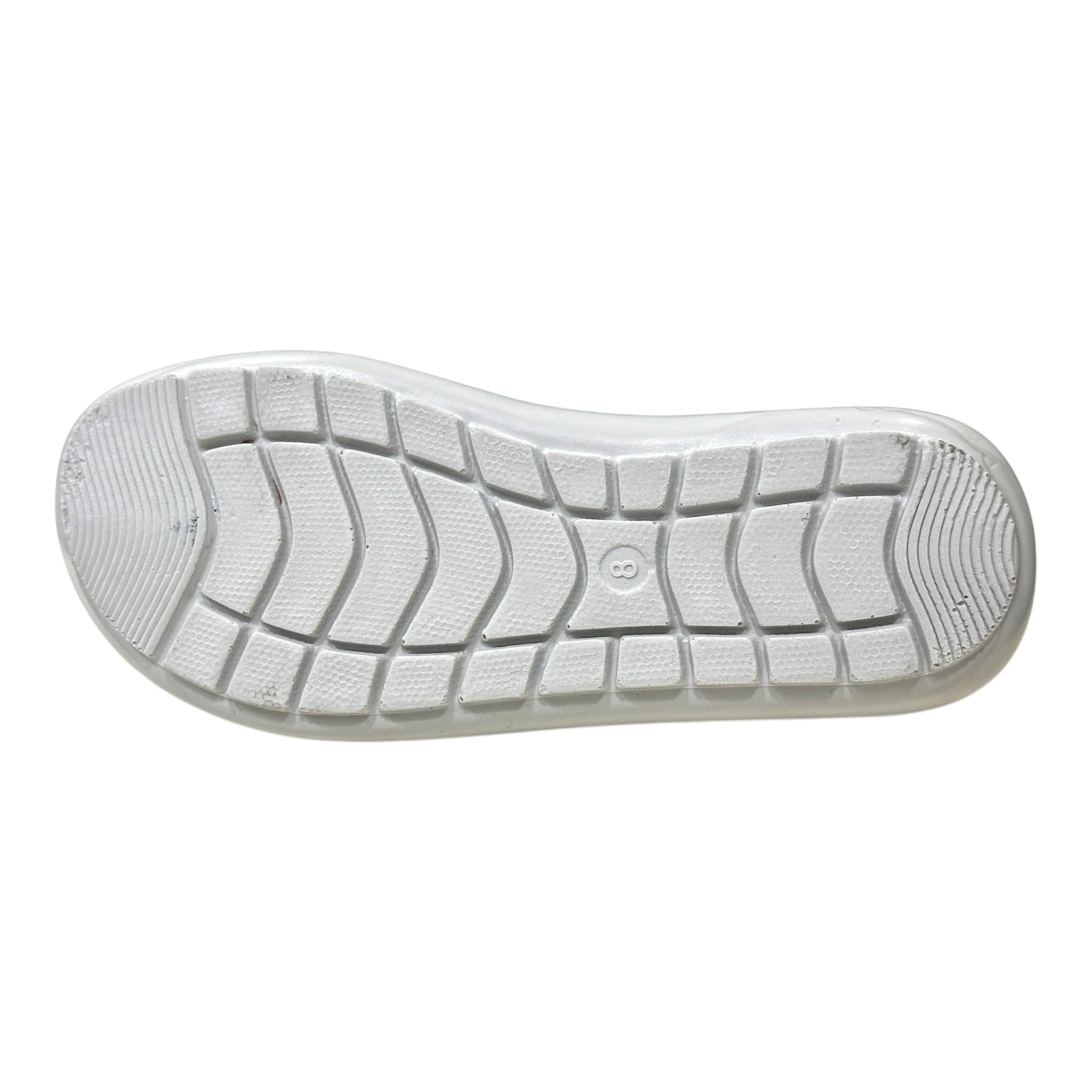 Men Everyday Slides - 647 4 Non-slip rubber outsole of a black slide showing a high-traction tread pattern for safety on wet surfaces.