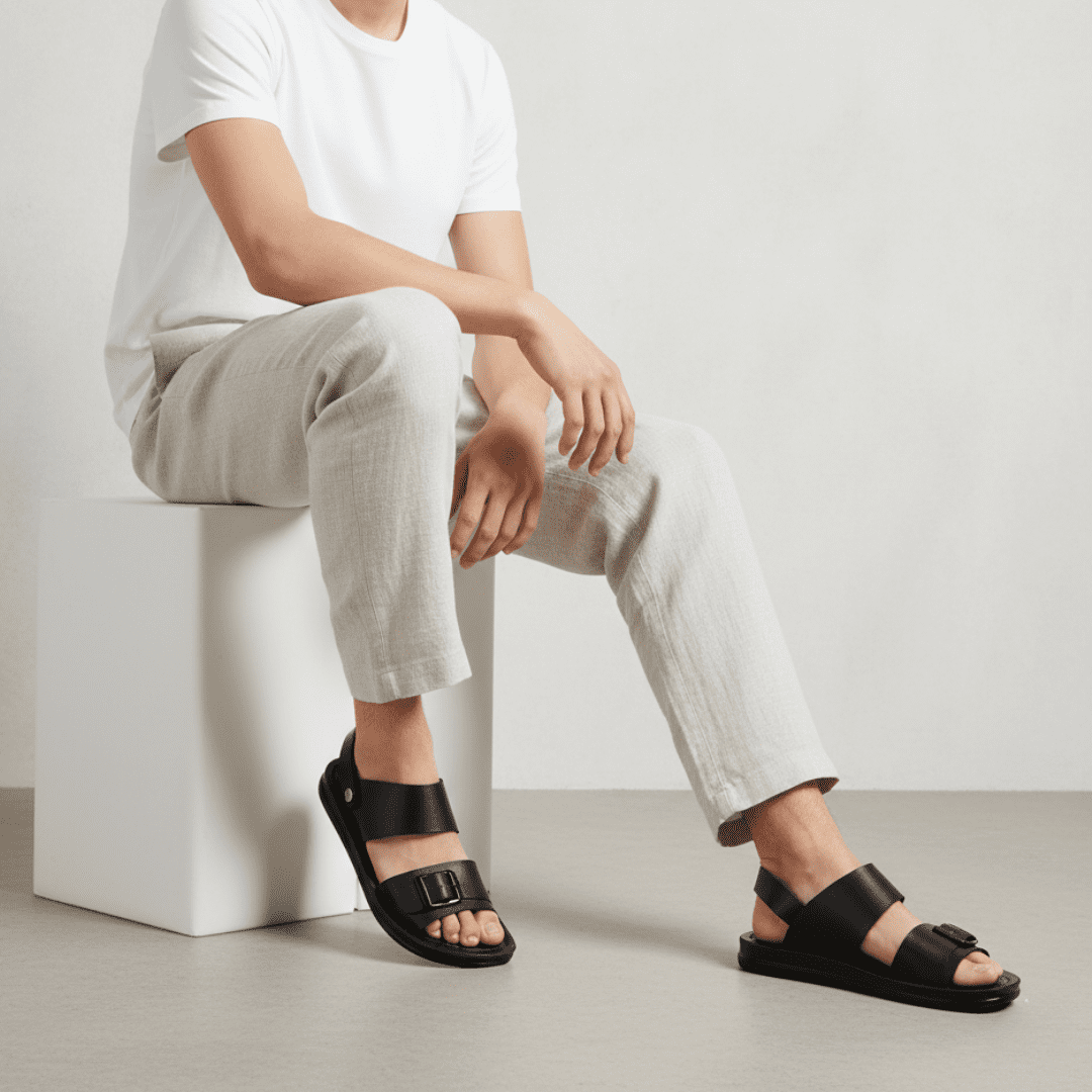 Men's Comfortable Summer Sandals - Black Trendy Chappal Men's Comfortable Summer Sandals - Black Trendy Chappal for Men in Pakistan - Lightweight Durable Sole.