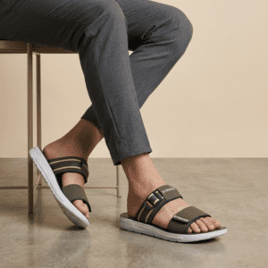 Men olive green sporty slides and trendy athletic summer chappal by Nova