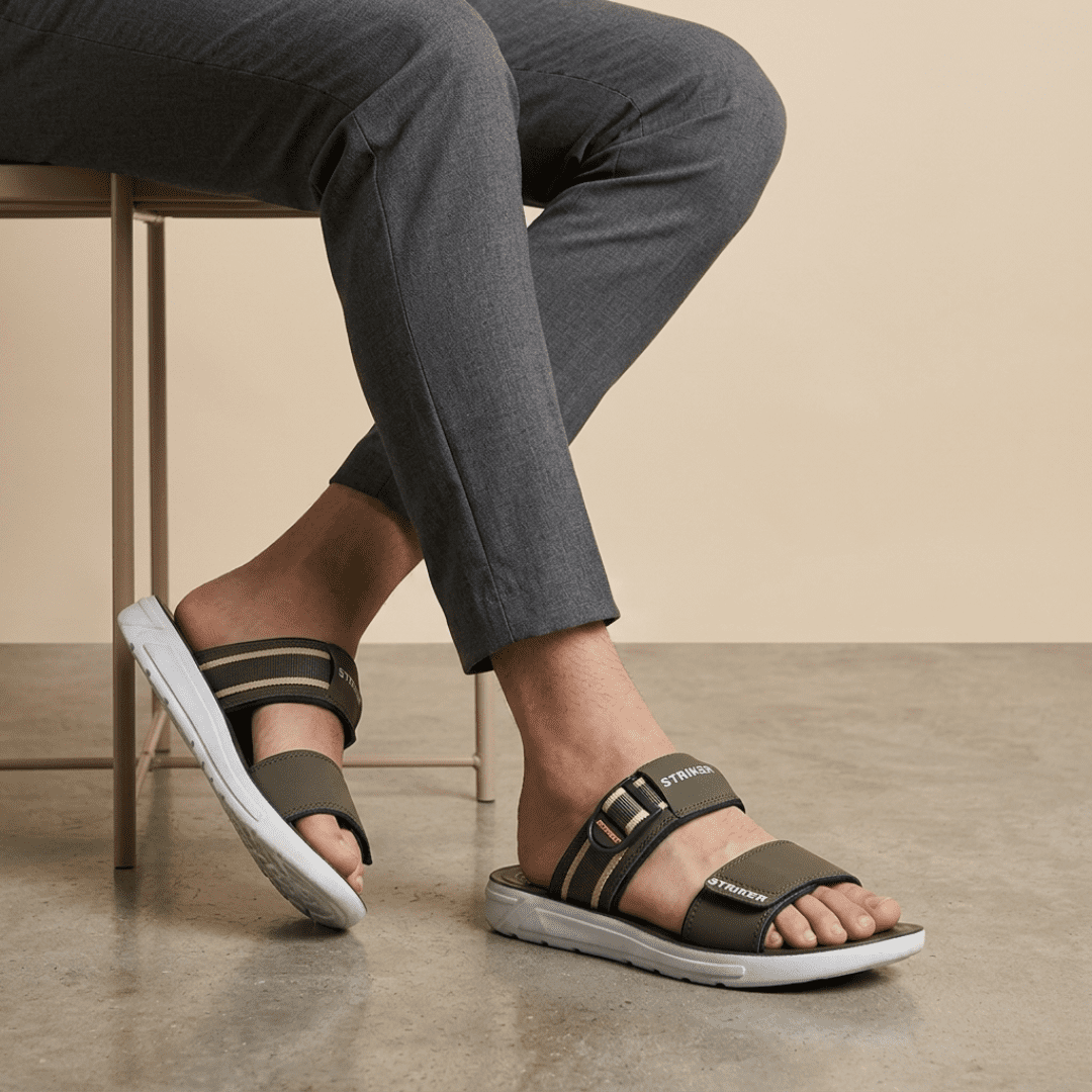 Olive Green Sporty Slides - Men Athletic Chappal | Nova Men olive green sporty slides and trendy athletic summer chappal by Nova