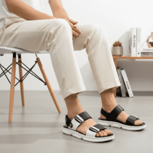 Men black and white chappal and stylish lightweight summer sandal by Nova