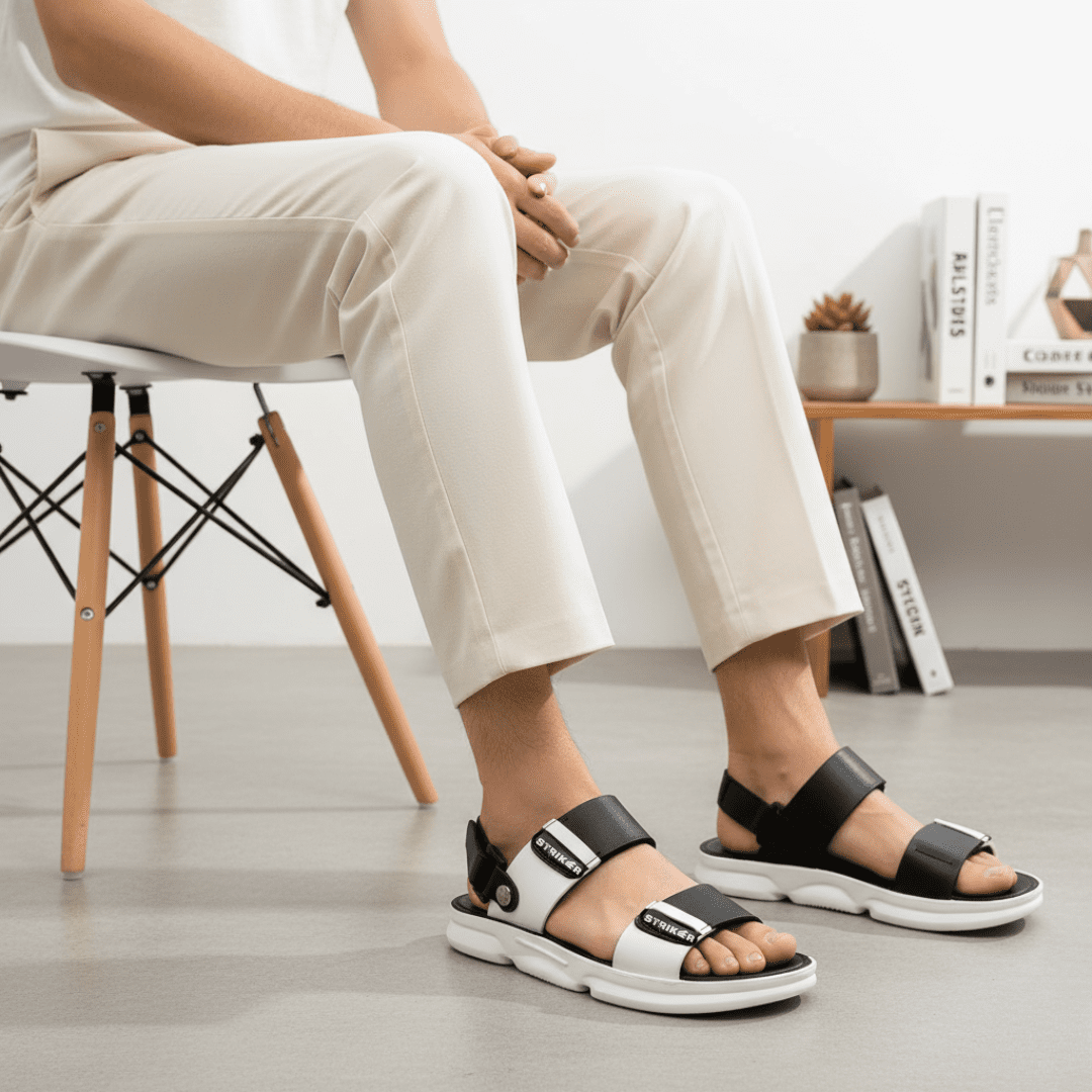 Men black and white chappal and stylish lightweight summer sandal by Nova