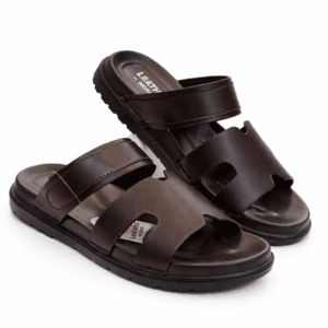 Handmade men's slipper side profile showing 2.5mm PU leather resin upper Nova footwear 2 in 1