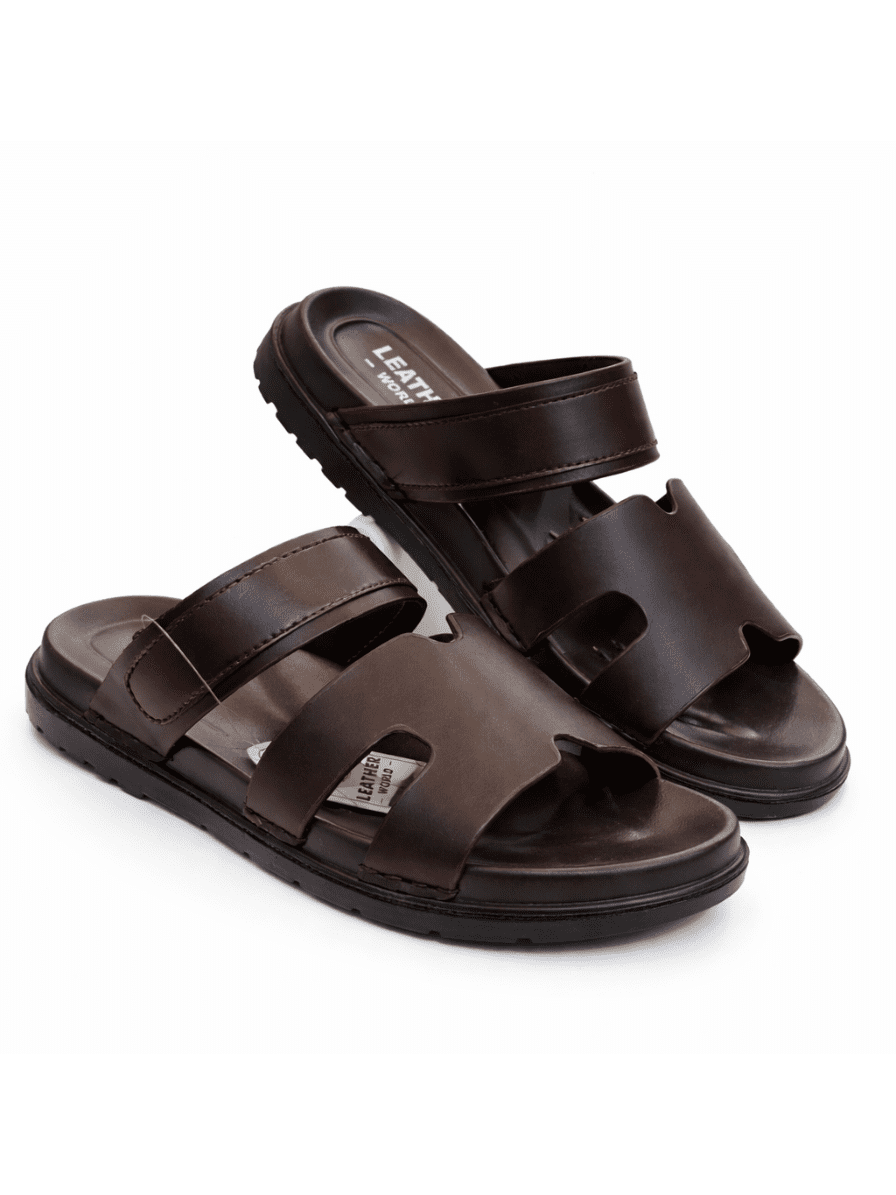 Handmade men's slipper side profile showing 2.5mm PU leather resin upper Nova footwear 2 in 1