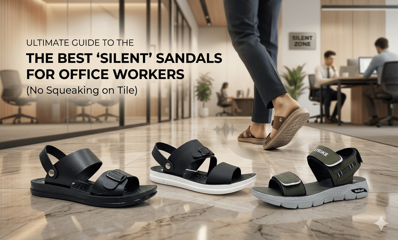 Best silent sandals for office workers on marble floor tile no squeaking walk Nova Footwear.